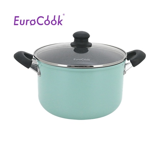 [138F0295] EuroCook - FINE II Marbling Non-Stick Stockpot w/ Glass Lid 24cm / 5.9L - Aqua Blue EC22324S