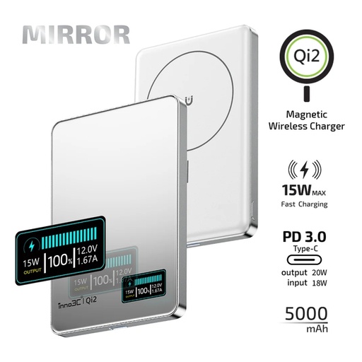 inno3C i-5M2 Qi2 Ultra Slim Magnetic Wireless Power Bank 5000mAh