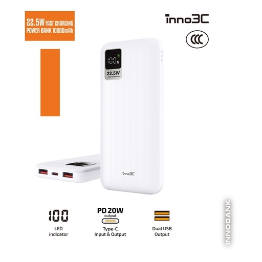 [049F8148] inno3C 22.5W Fast Charging Power Bank 10000mAh (White)
