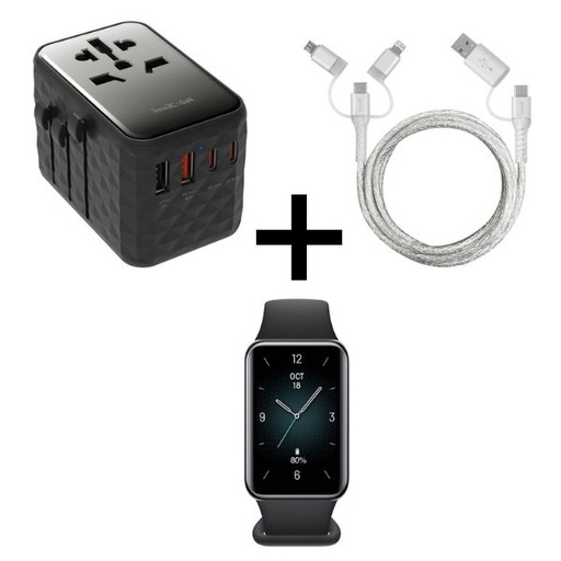 inno3C GaN 65W 4輸出旅行轉換插頭 + inno3C 五合一透明快速充電線1.2M + Honor Band 9 智能手錶