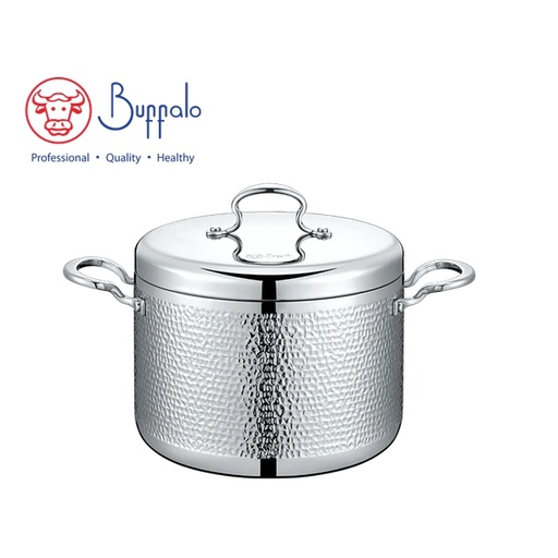 [138F0313] BUFFALO - ROYAL III 316 Stainless Steel 5-Ply Hammered High Stockpot with S/S Lid 24cm / 6.62L 76324H