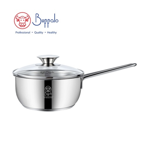 [138F0329] BUFFALO - PRO COOK II 304 Stainless Steel Encapsulated Bottom Saucepan with Glass Lid 16cm / 1.2L 35716P