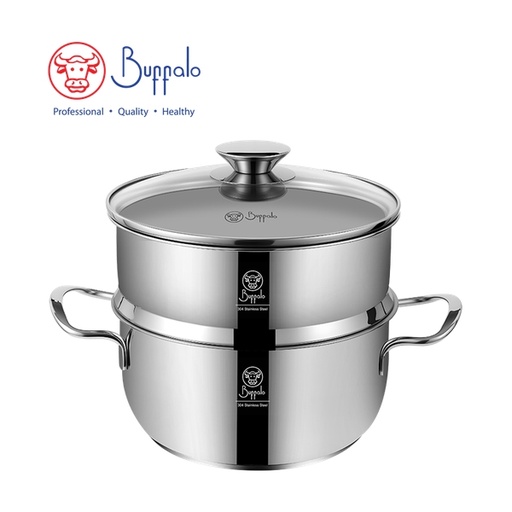 [138F0330] BUFFALO - PRO COOK II 304 Stainless Steel Encapsulated Bottom Stockpot with Steamer 20cm / 2.7L 35720SE