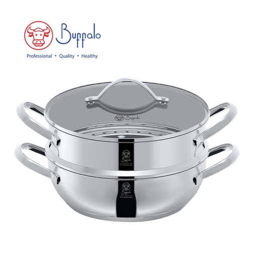 [138F0331] BUFFALO - 18/10 Stainless Steel Encapsulated Bottom Functional Boiler with Steamer 28cm / 4.5L