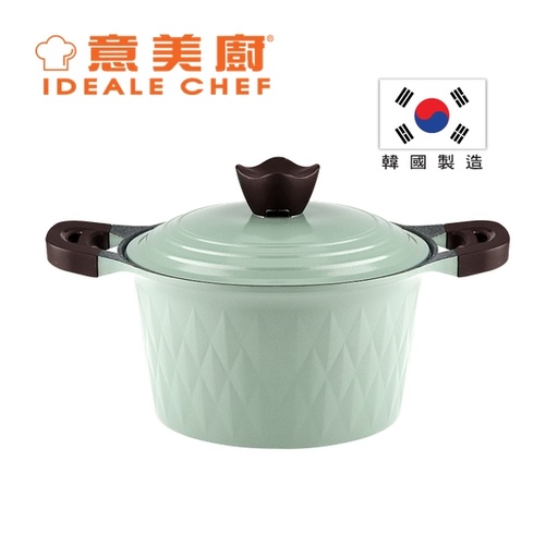 [138F0354] 意美廚韓國製CRYSTAL II 鋼化鑄鋁鈦塗層 24X13.3CM/5.2L雙耳煲連鑄鋁蓋- 綠色 (IC17624S)