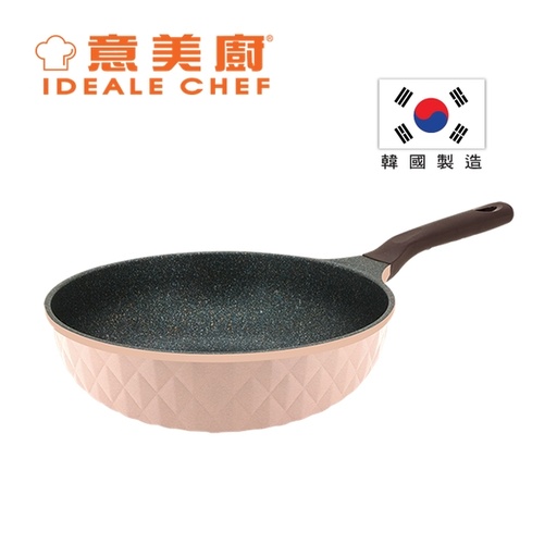 [146F0339] 意美廚韓國製CRYSTAL II 鋼化鑄鋁鈦塗層 28X9.2CM單柄炒鍋- 粉紅色 (IC17628W)