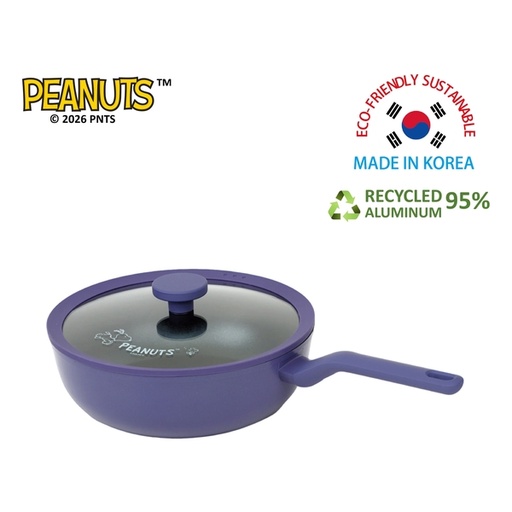 [184F0021] PEANUTS Foodgrade 28cm Deep Depth Frying Wok with Glass Lid