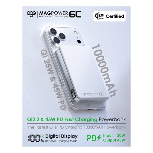 EGO MagPower 6C @ (追溯二維碼版) 45W & QI2.2 10000mAh 外置電 (P31)